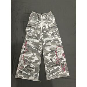 Snow White Camo Cargo Pants Wide Leg Baggy Military Camouflage